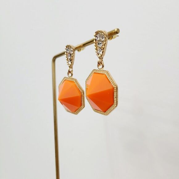 2/$20 Brand New Gold Tone Orange Rhinestone Earrings - Picture 7 of 8